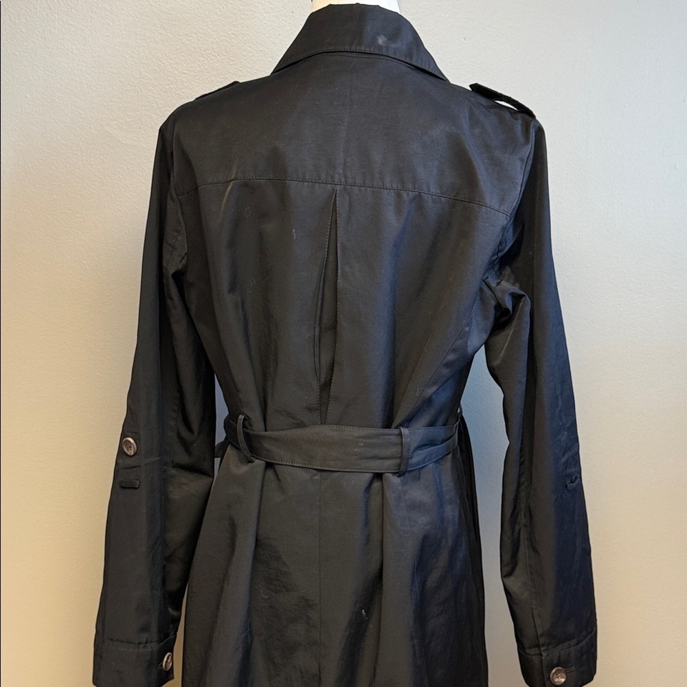 Vince Camuto Black Trench Coat Lightweight Button Front L - Picture 5 of 7